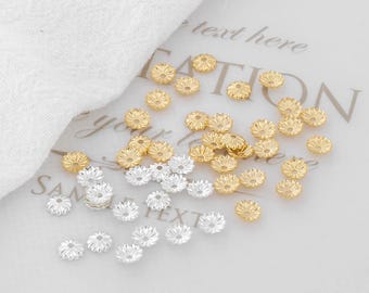 50 pcs 4.5mm 14K Gold Plated Floral Bead Caps, Flower Cap Ends