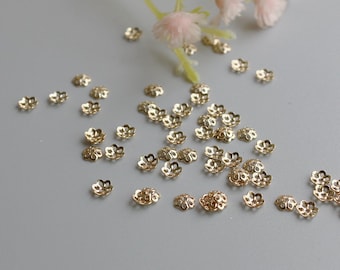 14K Gold Plated Flower Bead Caps, Hollow End Caps (100 pcs)