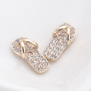 4pcs Shoe Zircon Pendants, Gold Charm, CZ Paved Charm Pendants, Necklace Pendants, Gold Pendants