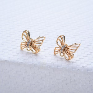 10pcs Real Gold Plated Butterfly Zircon Earring Studs