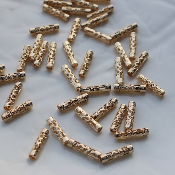 10 piezas de cuentas de barra de tubo huecas chapadas en oro de 14 quilates