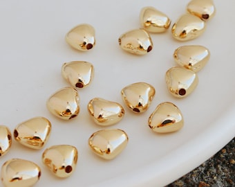 14K Gold Plated Heart Beads: 10mm Charm Beads (10 pcs)