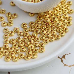 50 pcs 6mm 18K Gold Plated Beads,  Twisted Wire Beads, Round Beads, Charm Beads, Spacer Beads, Connector Beads, Gold Beads.