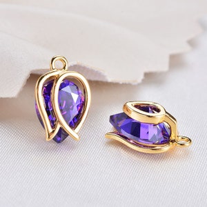 10 pcs Gold Plated Brass Hollow Out Pendant, Zircon Charm, Heart Necklace Charms, Pendant, Gold Plated Findings