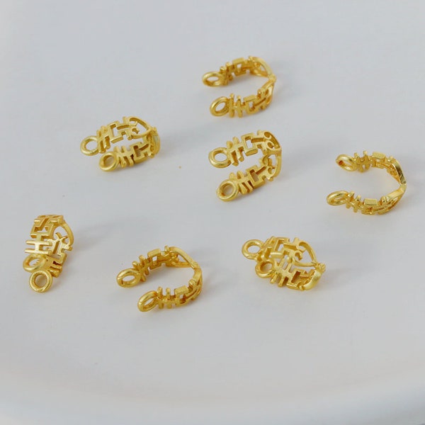 10pcs 9mm Charm Connector, Pendants Clasps, 18K Gold Chinese Happy Style Clips Bails, Connectors Charm Bail, Jewelry Findings