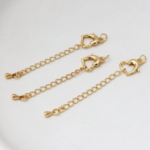 10 pcs 14K Gold Plated Chain Extender, Silver Extender Chain with Lover Heart Claw Clasps, Necklace Extender, Gold Chain Extender