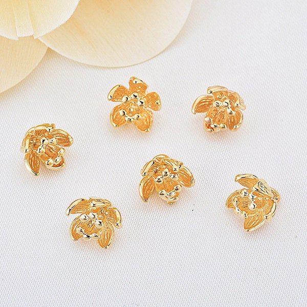 10 pcs Gold Plated Brass Pistil Pendant, Flower Necklace Charms, Flower Charm, Flower Pendants, Gold Plated Findings