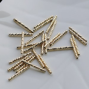50 pcs 14K Gold Plated Textured Straight Tube Bar Beads, Gold Plated Brass Tube Spacers