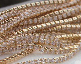14K Gold Plated CZ Chain: Shiny Zircon Link Chain, 50cm