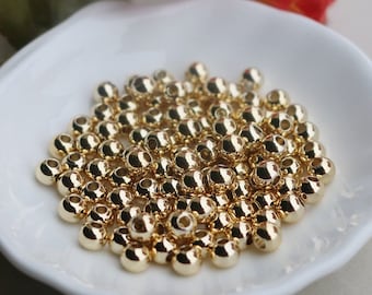 14K Gold Plated Round Spacer Beads: Charm Beads, 100pcs