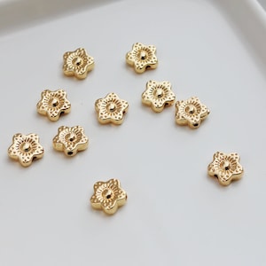 50 pcs 9mm 14K Gold Plated Beads, Flower Beads, Gold Flower, Necklace Beads, Charm Beads, Connector Beads, Spacer Beads