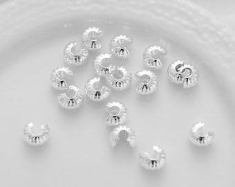 50 Silver Plated Crimp Bead Covers: Cord Ends (3mm, 4mm, 5mm)