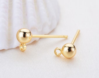 50 Gold Plated Ball Stud Earrings with Loop (3mm/4mm)