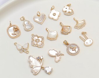 14K Gold Plated White Shell Pendants: Brass Charms for Jewelry Making