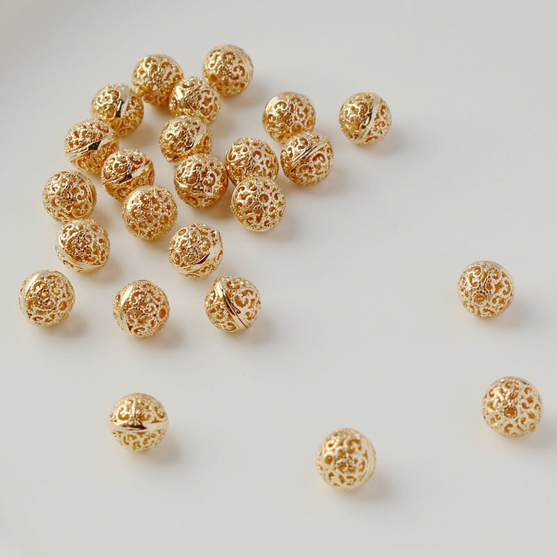 10 Pcs 8/10mm 14K Gold Plated Beads Hollow Out Beads Charm Etsy UK