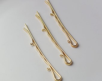 10pcs 14K Gold Plated Brass Wave Shape Design Hair Clip, Blanks Bobby Pins, Hair Pin with 2 Rings, Hair Accesory