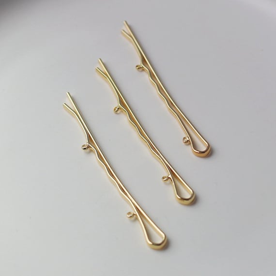 14K Gold Plated Wave Hair Clip Blanks, Hair Pins With Rings 