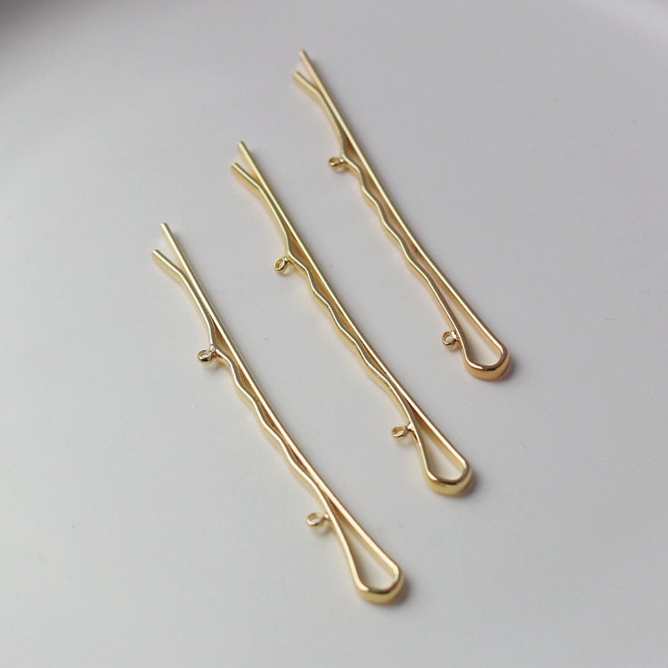 14K Gold Plated Wave Hair Clip Blanks, Hair Pins With Rings  display picture 1