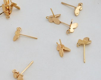 10 pcs 14K Gold Butterfly Earring, Earring Post with Loop, Earring Stud, Stud Earring, Gold Earring