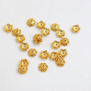 50 pcs 5mm 18K Matte Gold Plated Floral Bead Caps, Gold Bead Caps, Gold End Caps, Gold Bead Cap