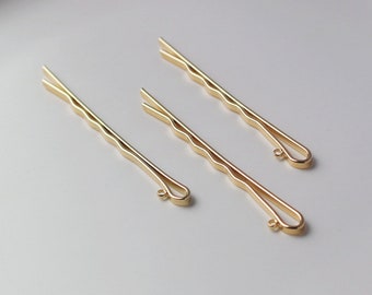 10 pcs 14K Gold Plated Brass Wave Shape Design Hair Clip, Blanks Bobby Pins, Hair Pin with 1 Rings, Hair Accesory