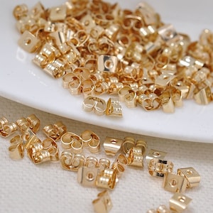 100 pcs Gold Plated Earring Backs, Gold Earring Stoppers, Gold Earring Backs, Earring Nuts, Gold Plated Brass Earing Findings