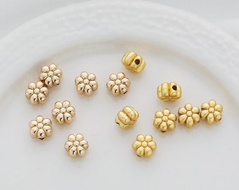 50 14K Gold Plated Flower Beads, 6mm Brass Charm Beads