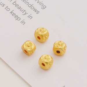 40 pcs 4.5mm 18K Matte Gold Beads, Square Beads, Four Clover Charm Beads, Connector Beads, Bracelet Beads, Gold Beads