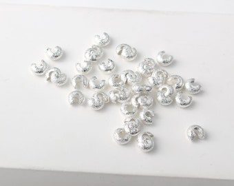 10 cache-perles à écraser plaqués argent 5 mm, cache-embouts à sertir, embouts pour perles, embouts de cordon
