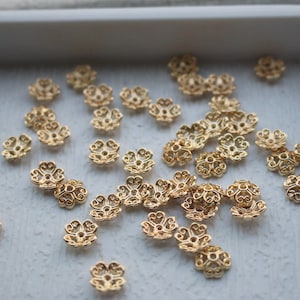 100 pcs 8mm 14K Gold Plated Floral Bead Caps, Gold End Caps