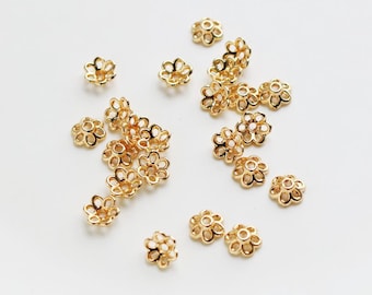 14K Gold Plated Flower Bead Caps - 7mm, 50 pcs
