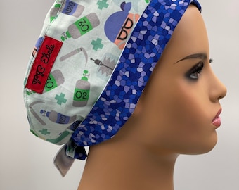 Anesthesia Stat! Scrub Caps. All  sizes available. ‘I’ve got gas’ fabric.Whole hair cover.Cotton tie back caps for health care workers.