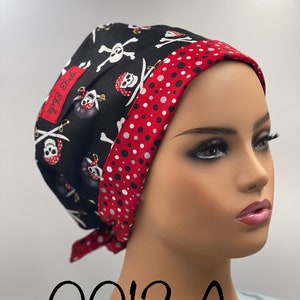 Pirates / skulls / swords /bones scrub caps. Halloween scrub cap/ hats.Regular size, tie back.Pirates of the Caribbean.