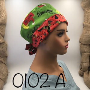 The Grinch scrub caps. Christmas with the Grinch! Merry Grinchmas. Regular size, Tie back scrub caps.