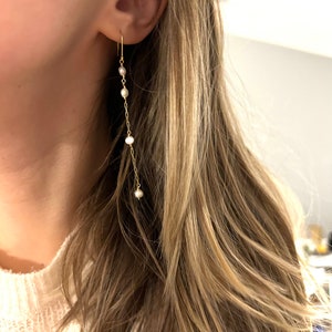 Boucles d’oreilles - acier inoxydable - doré - perles d’eau douce - asymétrique