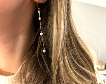 Boucles d’oreilles - acier inoxydable - doré - perles d’eau douce - asymétrique
