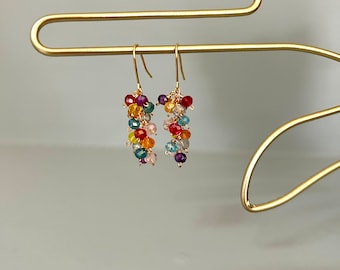 Boucles d'oreilles - acier inoxydable - crystals multicolores - boucles d'oreilles grappe - minimaliste