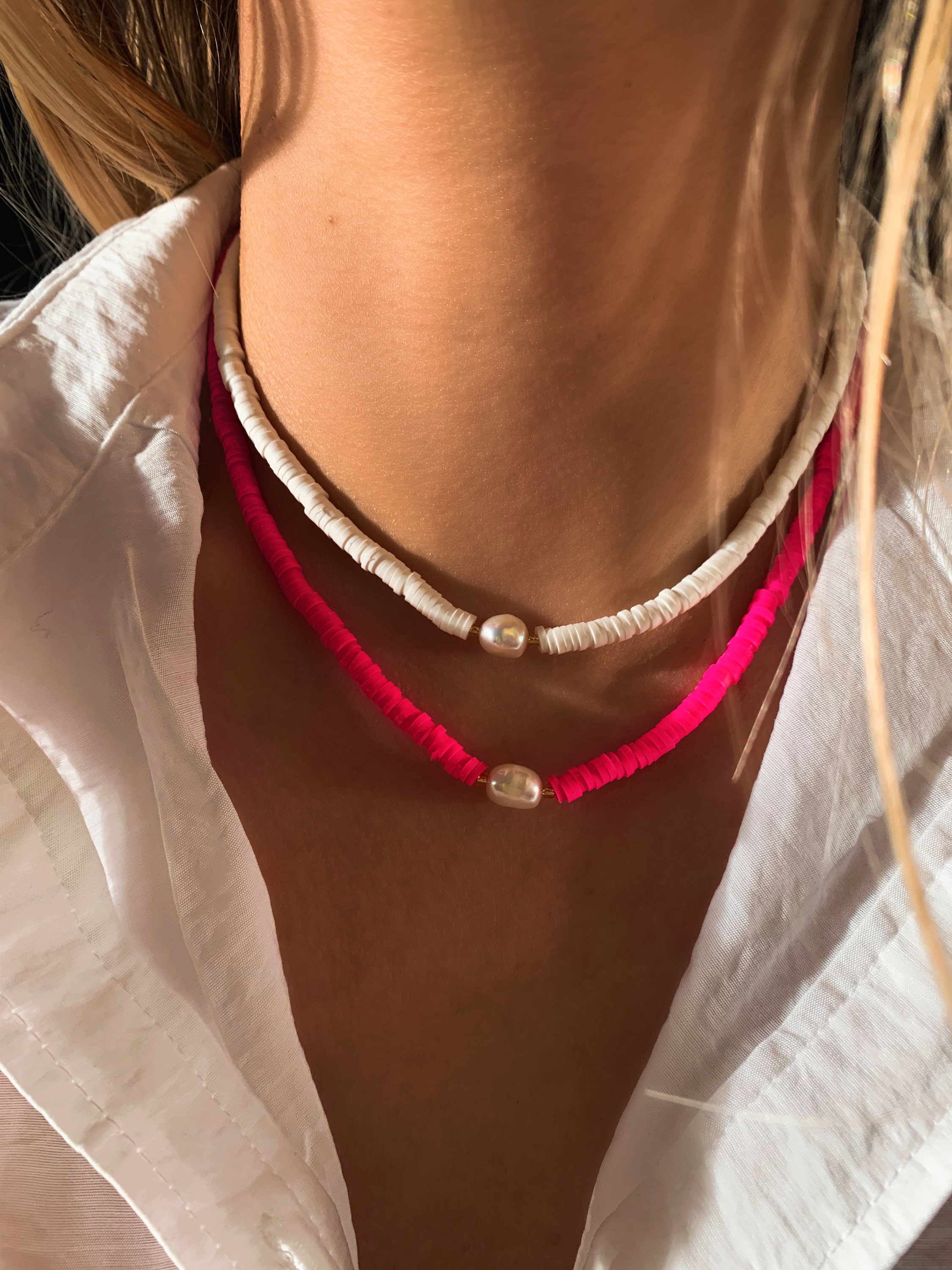 Collier Ras De Cou Vintage Années 90 - Acétate De Cellulose Bleu Marbré (N°A7)