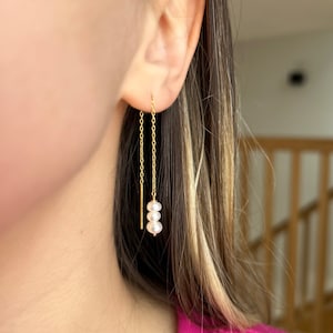 Boucles d’oreilles - acier inoxydable - dorées - perles d’eau douce - minimaliste