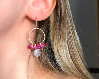 Boucles d’oreilles - acier inoxydable - rose - doré - strass rose - rond