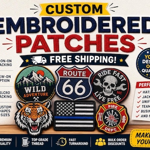 Custom Embroidery Patches, Iron On Sew On Hook, Business Logo Badges