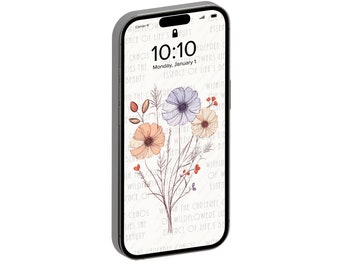 Inspirational iPhone 14 Pro Wildflower Bunch Wallpaper Set, 5 Wallpapers, Whimsical Art - Digital Download - Background - PNG