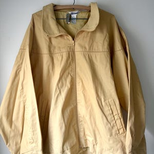 Vintage Haband leichte Harrington-Jacke aus den 90er Jahren, Größe 3XL – Creme/Braun, durchgehender Reißverschluss