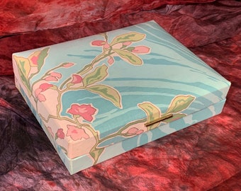 Floral Fabric Covered Jewelry Box with a Collection of Vintage Pierced Earrings