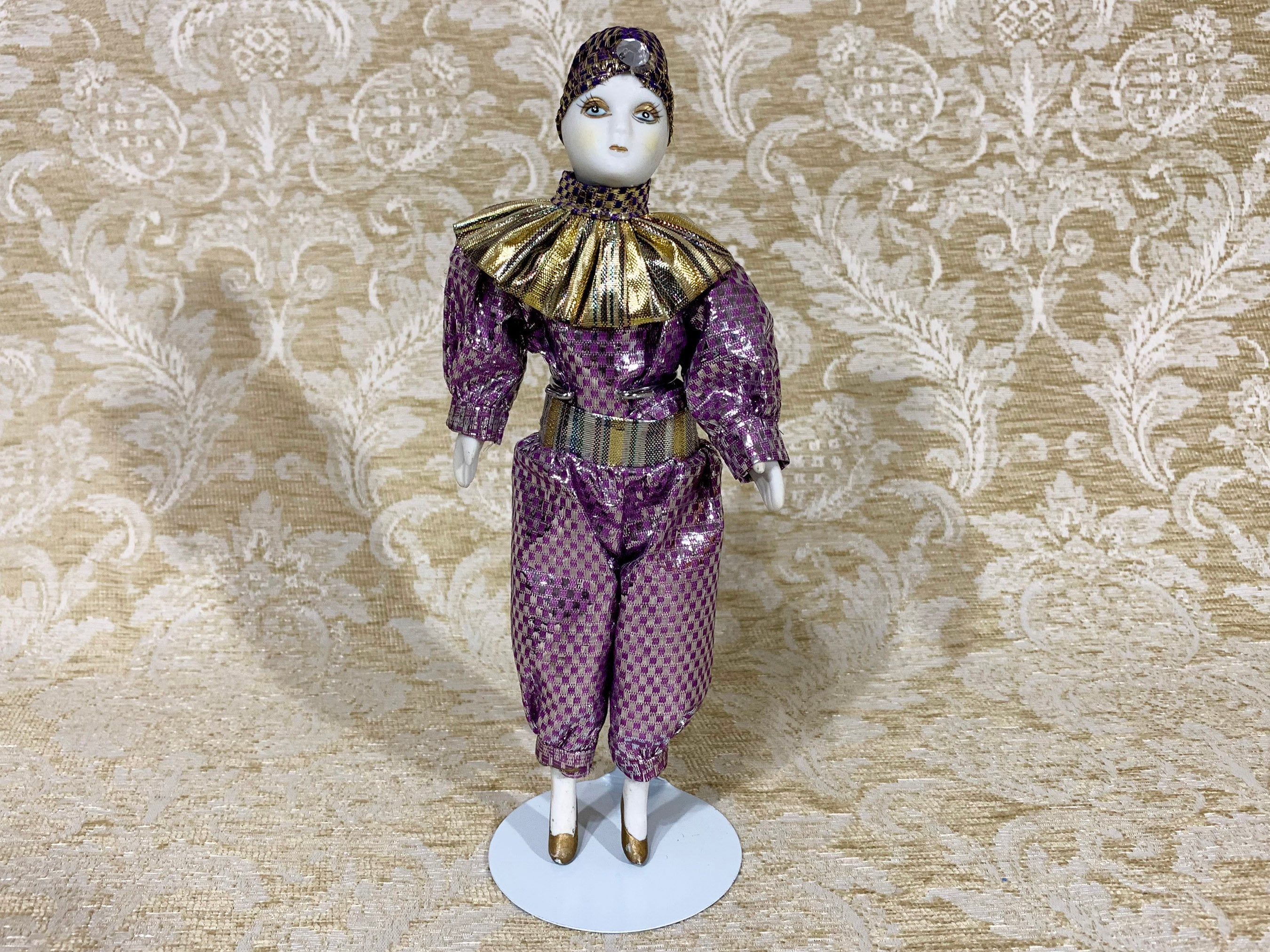Harlequin Pierrot Clown in Gold and Purple Costume. - Etsy