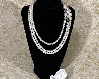 3 Strand Faux Pearl & Glass Necklace and Porcelain Shoe