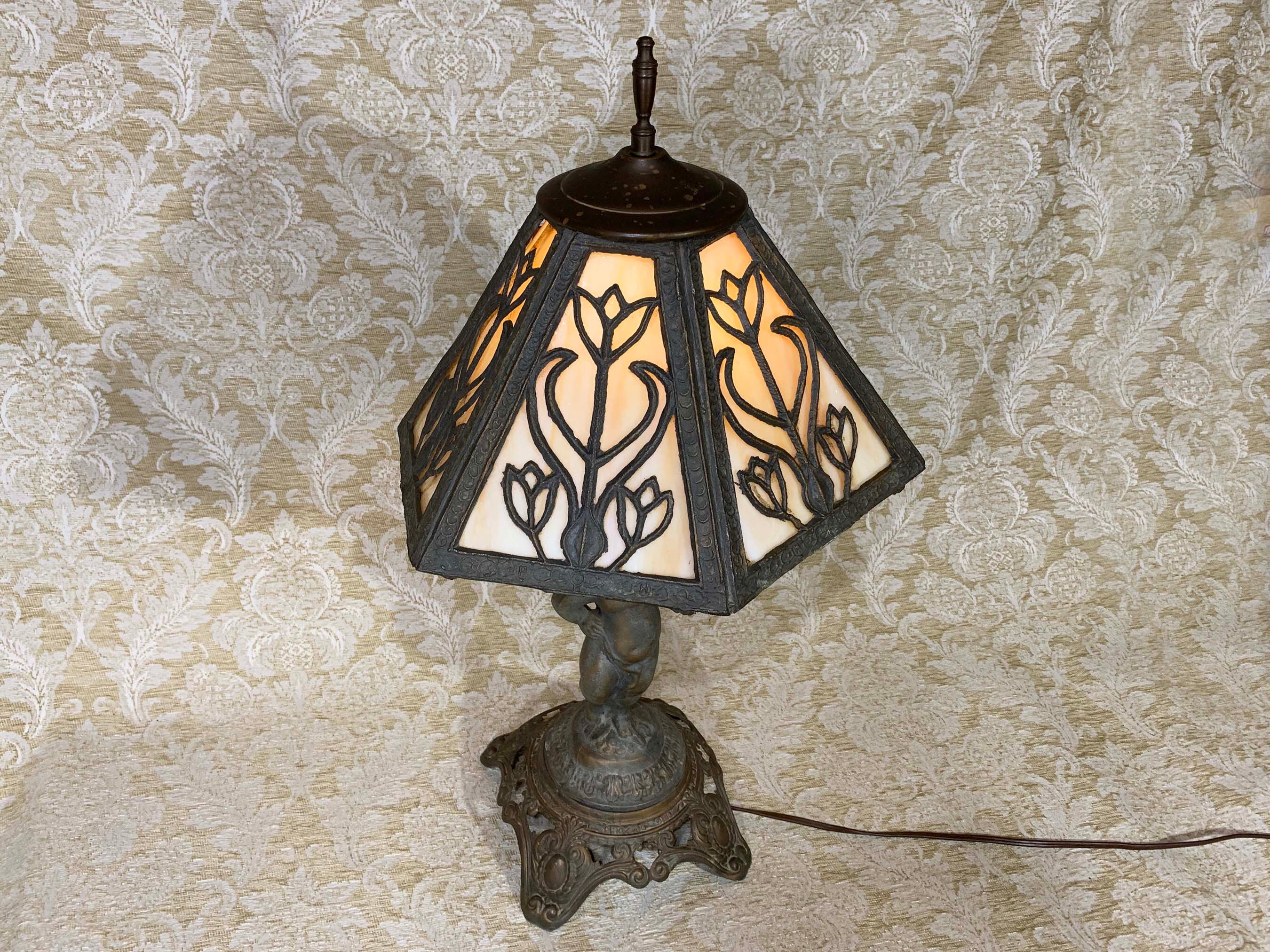 Rare 1920s Tiffany Lamp With Slag Glass Shade Panels - Etsy