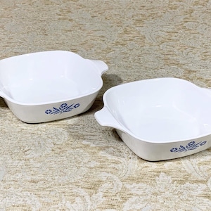 1970s Petite Blue Cornflower Corning Ware Casserole Dishes, Set of Two, No Lids