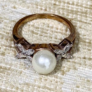 Faux Pearl and Rhinestone Ring