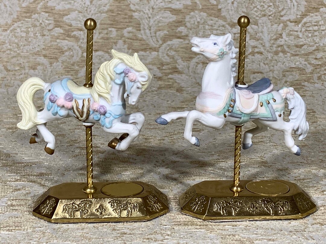Set of Two Carousel Horse Figurines Item 2 Etsy